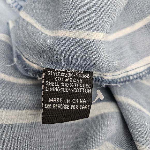 Velvet Heart Shirt Dress Blue Chambray Striped 3/4 Sleeve Collared V Neck Mini - Picture 5 of 6